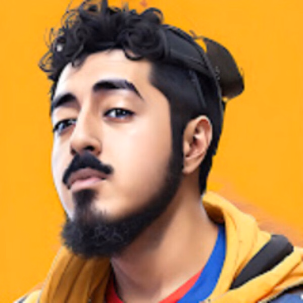Painted portrait of Tyceno in a yellow hoodie on a gold background